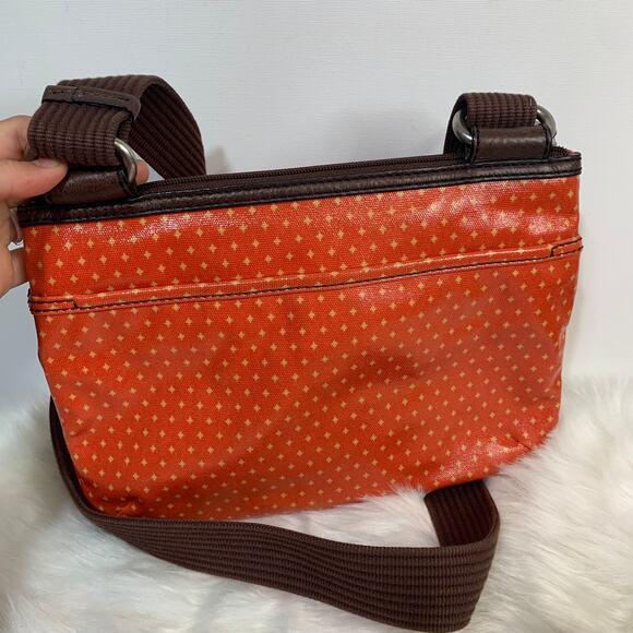 Fossil Waxed Canvas And Leather Orange Key-per Crossbody - Picture 2 of 13